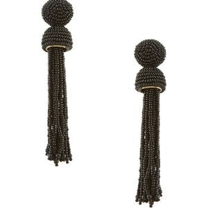 BAUBLEBAR Black Beaded Tassel Dangling Statement Earrings